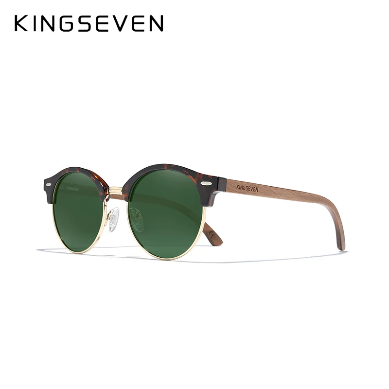 KINGSEVEN Handmade High Quality Black Walnut Wood Sunglasses Fashion Men Women Polarized Mirror Glasses Male UV400 Shades Oculos