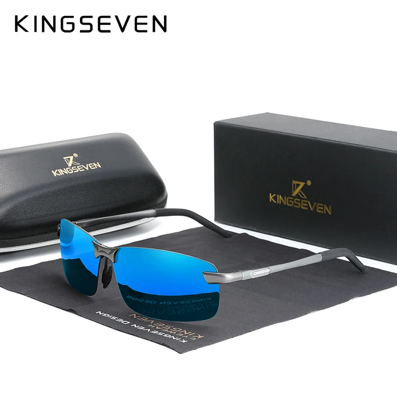 KINGSEVEN Fashion Upgrade Fashion Men's Aluminum Sunglasses Polarized Rimless Simple Design Driving Sun Glasses Brand Men UV400