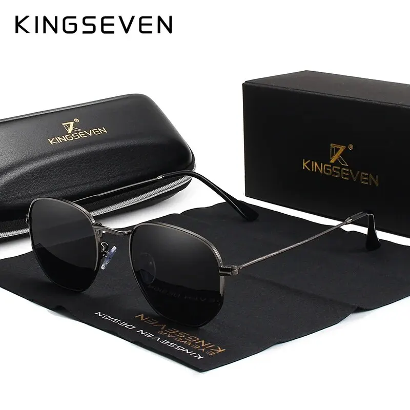 KINGSEVEN 2024 Classic Reflective Sunglasses Men Hexagon Retro Sun glasses Stainless Steel Eyewear Oculos Gafas De Sol Shades