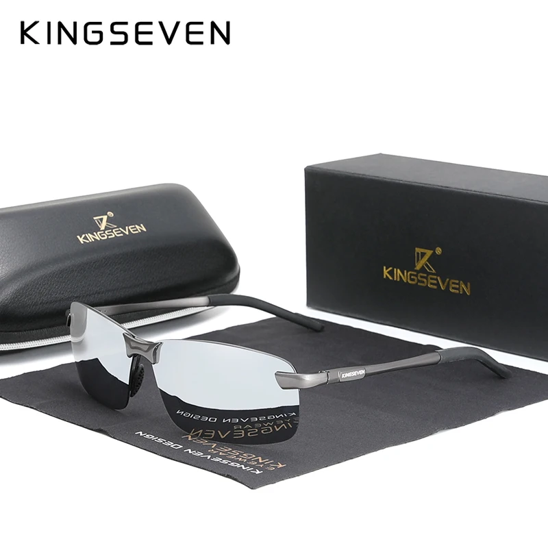 KINGSEVEN Fashion Upgrade Fashion Men's Aluminum Sunglasses Polarized Rimless Simple Design Driving Sun Glasses Brand Men UV400