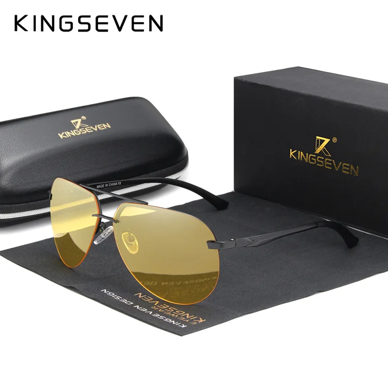 KINGSEVEN 2024 Aluminum Magnesium Polarized Rimless Lens Sunglasses For Men High Definition Retro Women Eyewear Outdoor Sports