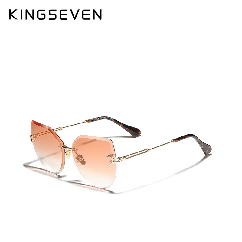 KINGSEVEN Fashion Rimless Cat Eye Sunglasses Women Gradient Eyewear Glasses Vintage Brand Designer Shades Party Glasses