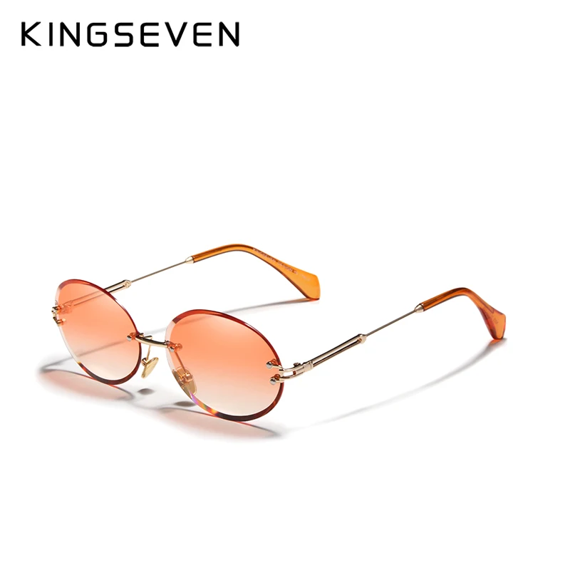 KINGSEVEN Brand Design Fashion Round Women Rimless Gradient Sunglasses Vintage Alloy Frame Classic Shades
