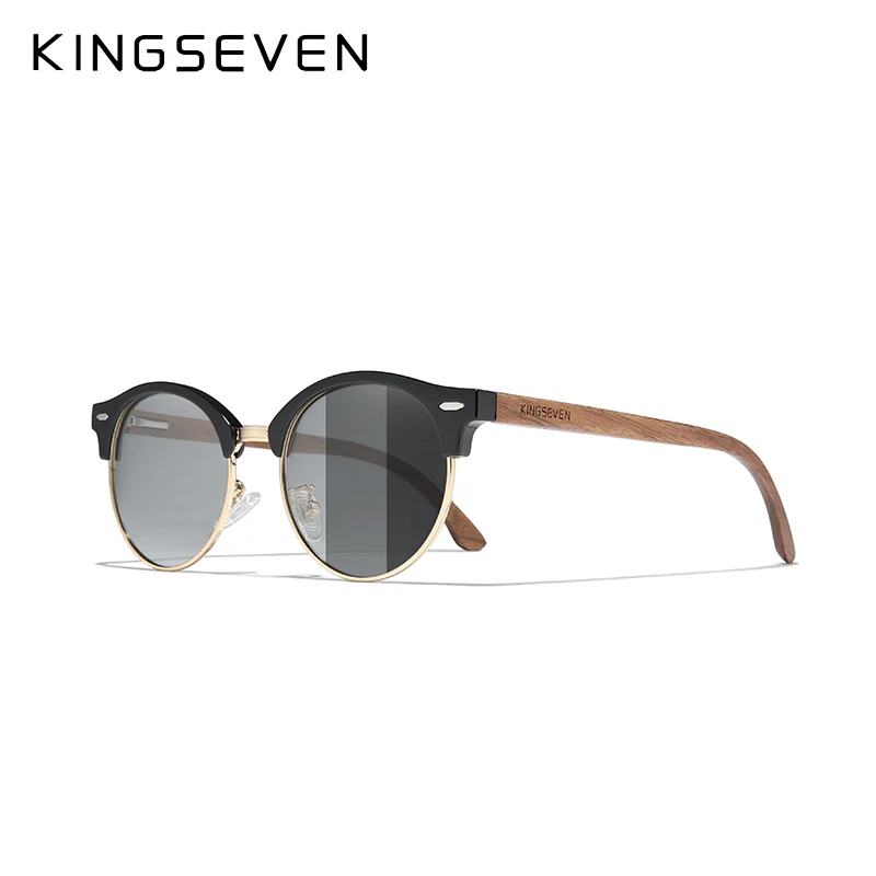 KINGSEVEN Handmade High Quality Black Walnut Wood Sunglasses Fashion Men Women Polarized Mirror Glasses Male UV400 Shades Oculos