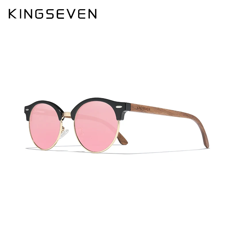 KINGSEVEN Handmade High Quality Black Walnut Wood Sunglasses Fashion Men Women Polarized Mirror Glasses Male UV400 Shades Oculos