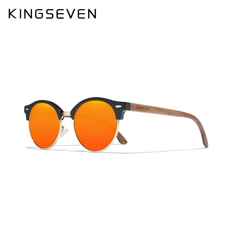KINGSEVEN Handmade High Quality Black Walnut Wood Sunglasses Fashion Men Women Polarized Mirror Glasses Male UV400 Shades Oculos