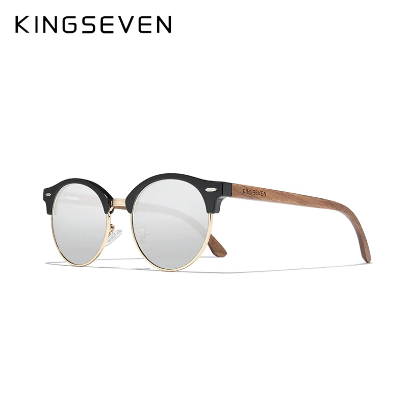 KINGSEVEN Handmade High Quality Black Walnut Wood Sunglasses Fashion Men Women Polarized Mirror Glasses Male UV400 Shades Oculos