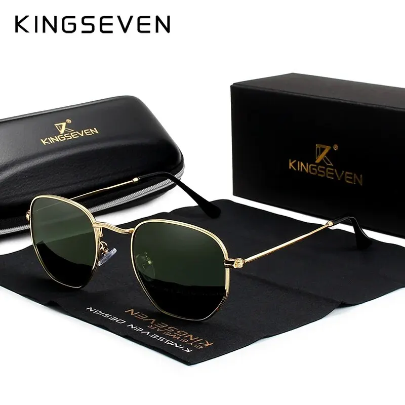 KINGSEVEN 2024 Classic Reflective Sunglasses Men Hexagon Retro Sun glasses Stainless Steel Eyewear Oculos Gafas De Sol Shades