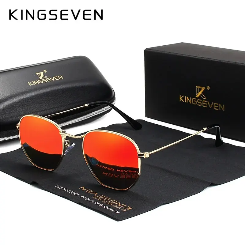 KINGSEVEN 2024 Classic Reflective Sunglasses Men Hexagon Retro Sun glasses Stainless Steel Eyewear Oculos Gafas De Sol Shades