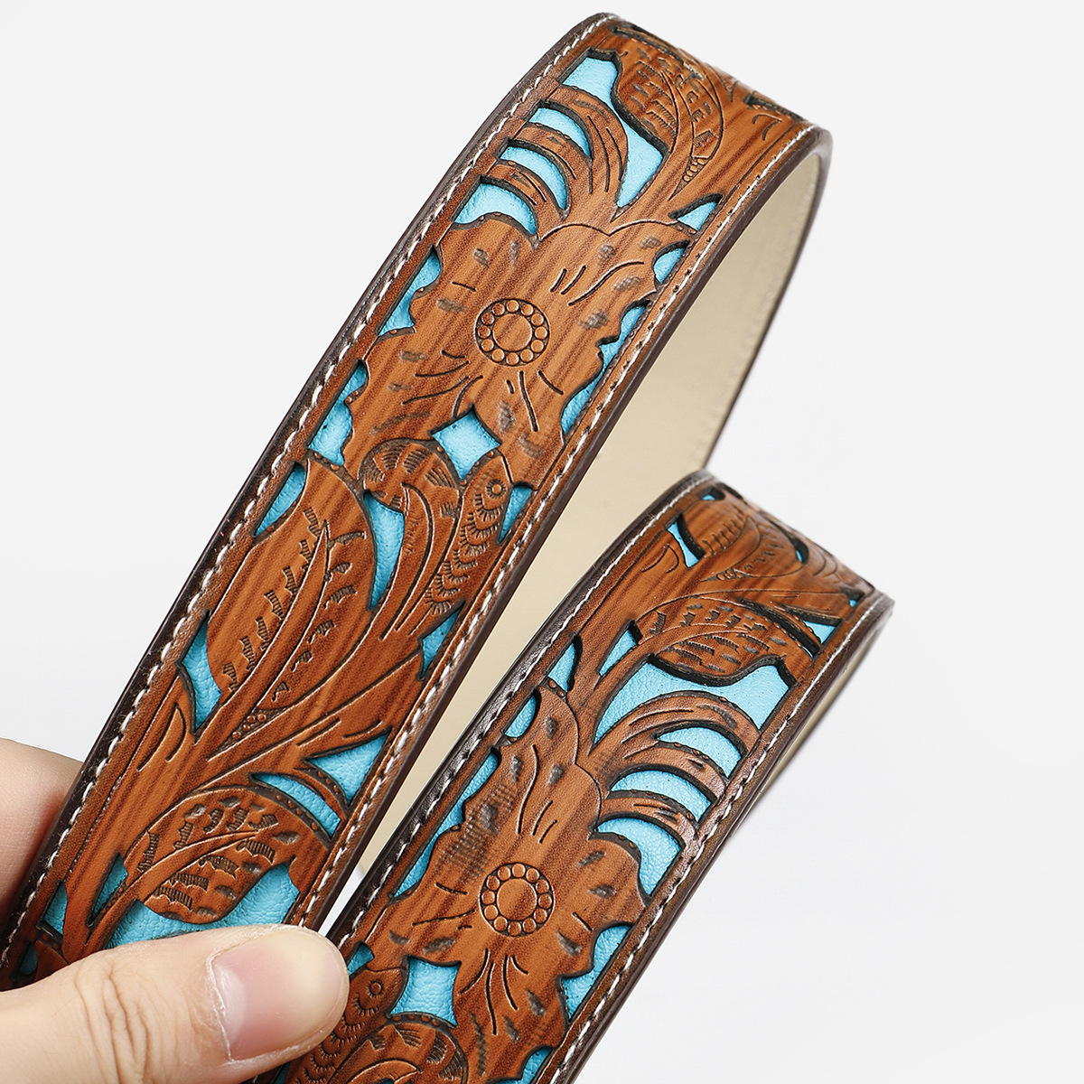 Fashion Western Pattern Carved Belt Without Buckle 1.5 Wide