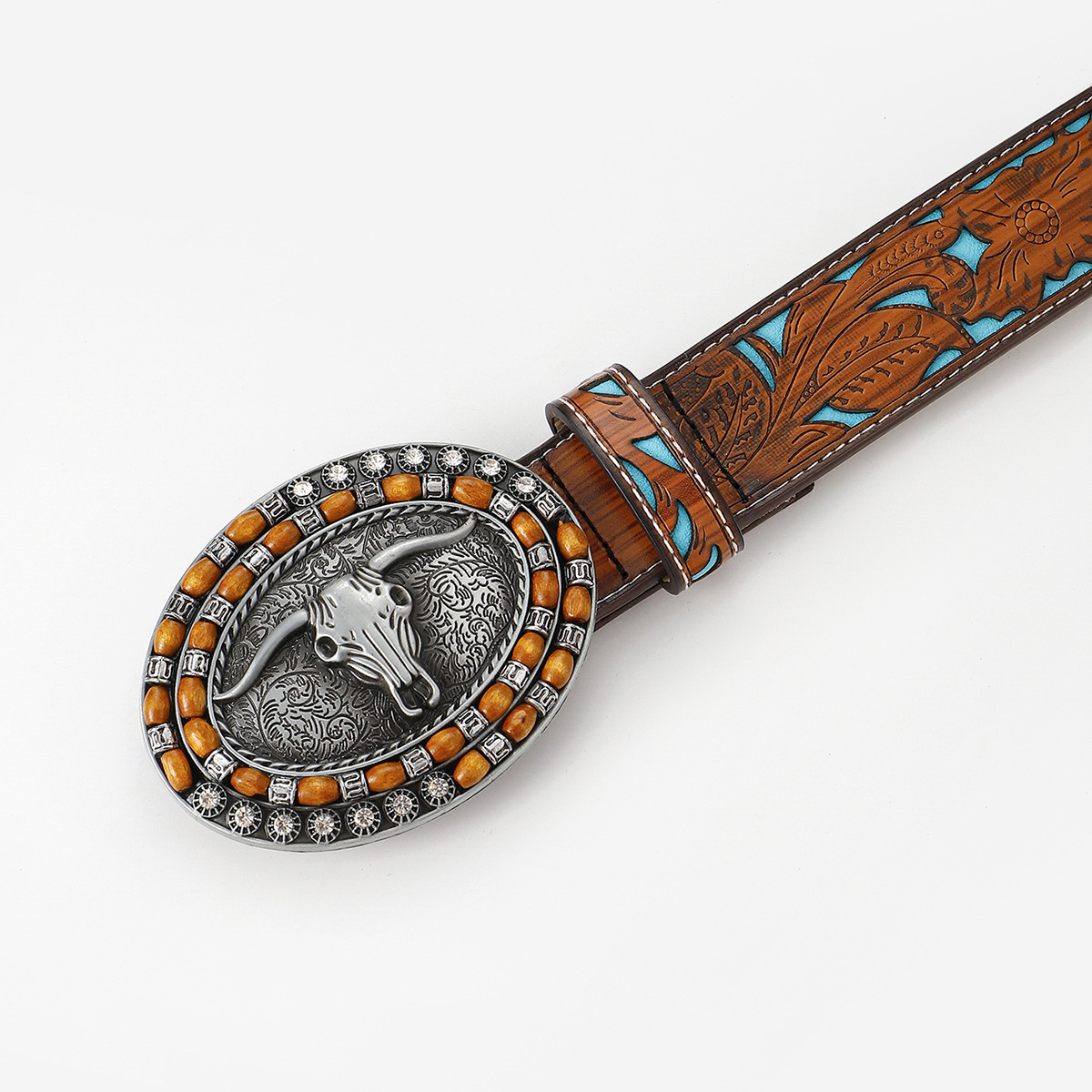 Fashion Western Pattern Carved Belt Without Buckle 1.5 Wide