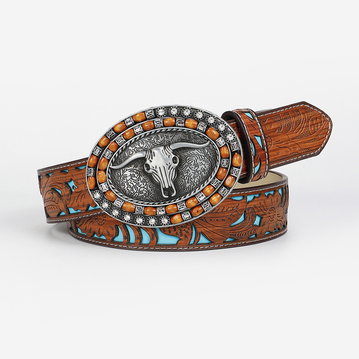 Fashion Western Pattern Carved Belt Without Buckle 1.5 Wide