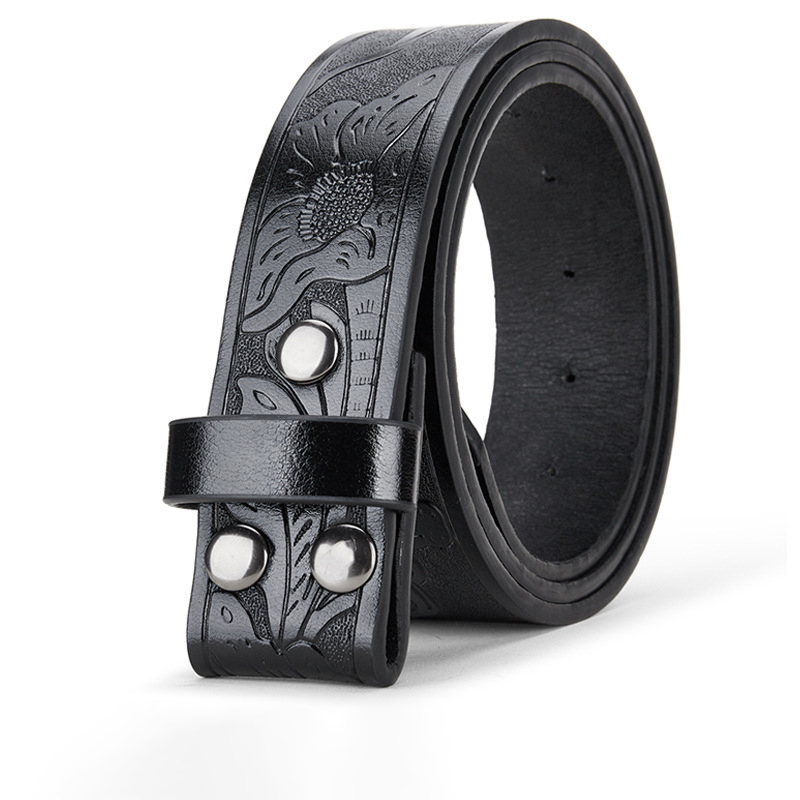 Western Flower Longhorn Leather Belt Without Buckle for Men 1.5 Wide