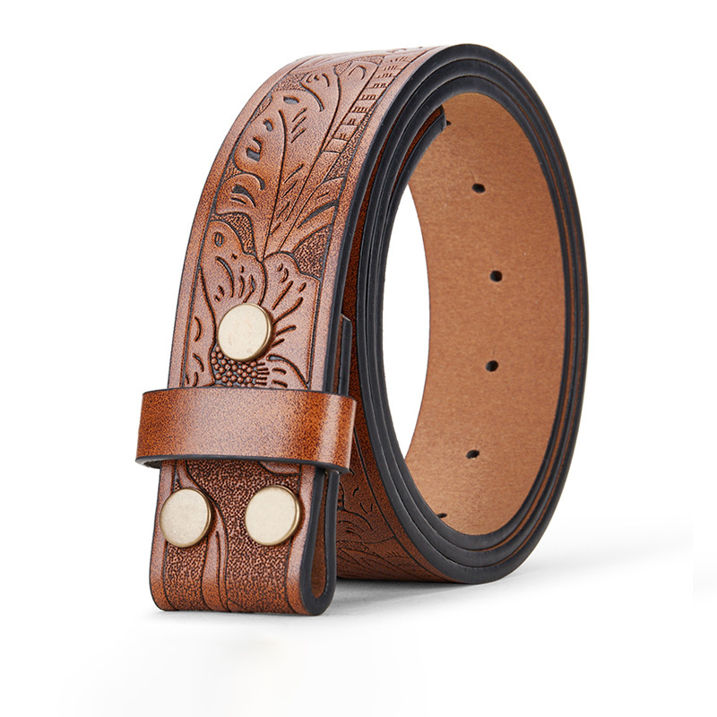 Western Flower Longhorn Leather Belt Without Buckle for Men 1.5 Wide