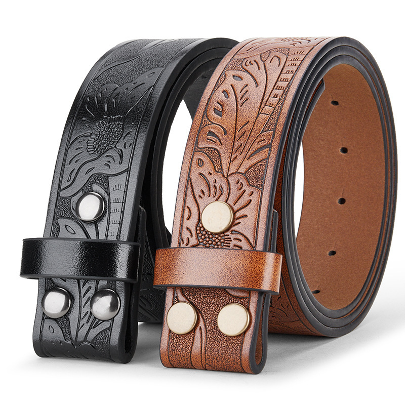 Western Flower Longhorn Leather Belt Without Buckle for Men 1.5 Wide