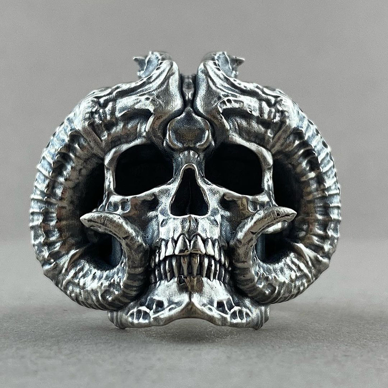 Horned Demon Ring Sterling Silver