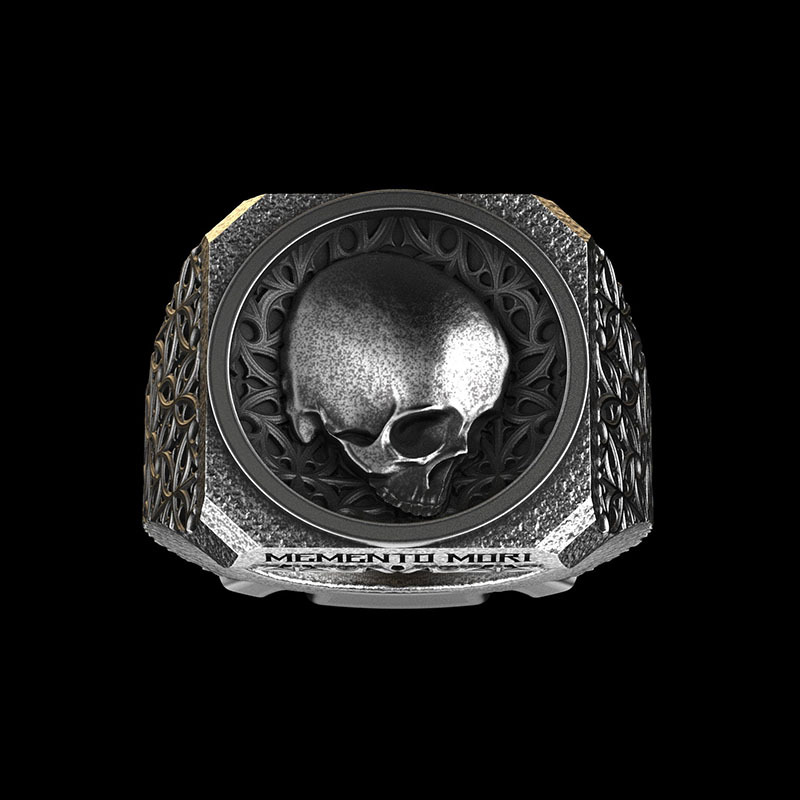 Stoic Signet Skull Ring Sterling Silver | Memento Mori & Amor Fati