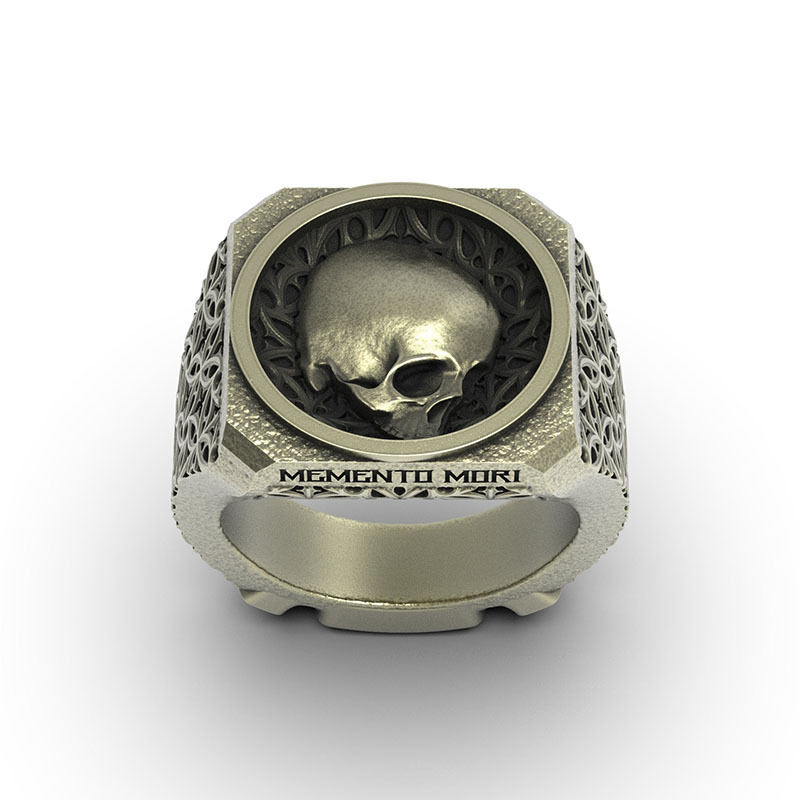 Stoic Signet Skull Ring Sterling Silver | Memento Mori & Amor Fati