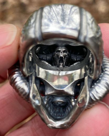 Horned Demon Ring Sterling Silver