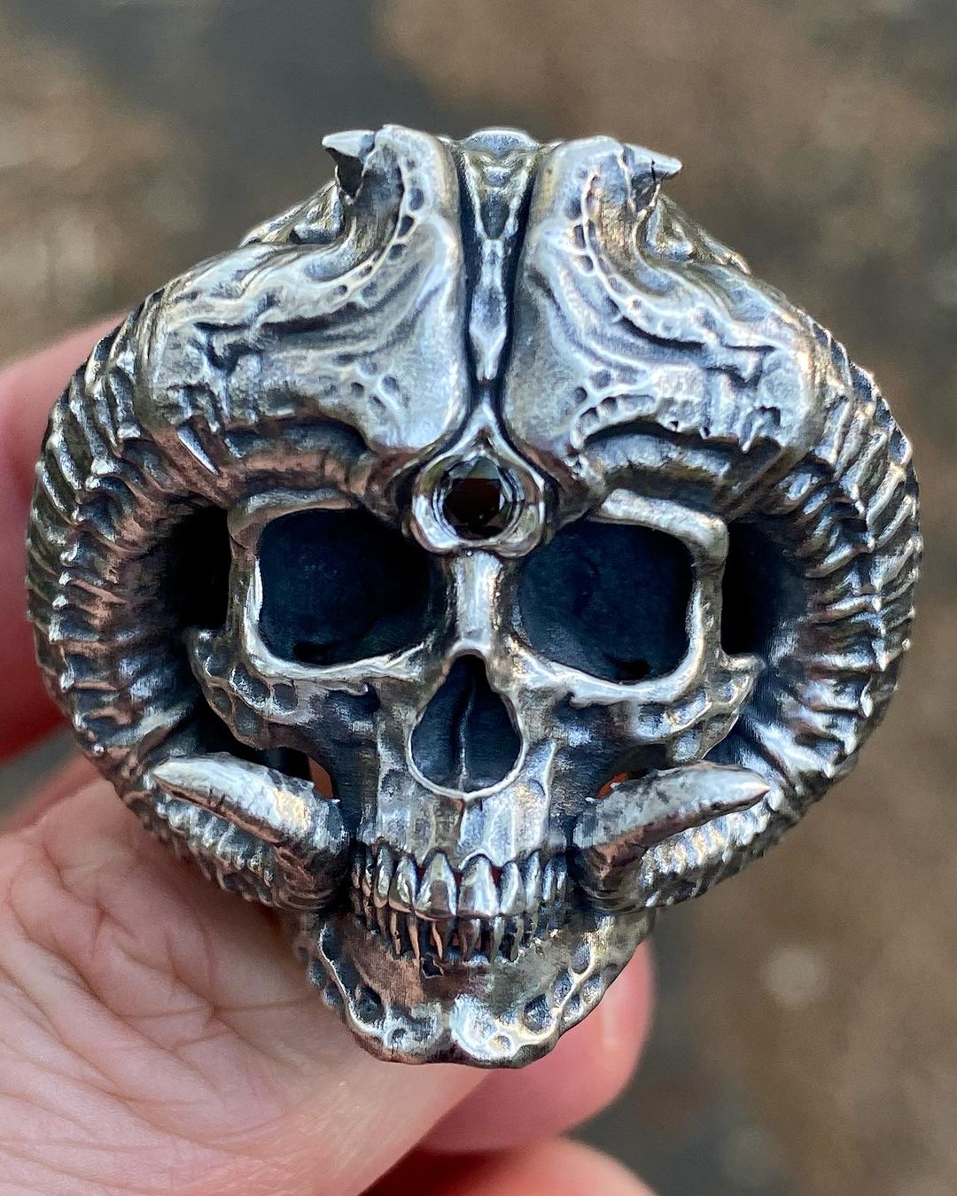 Horned Demon Ring Sterling Silver