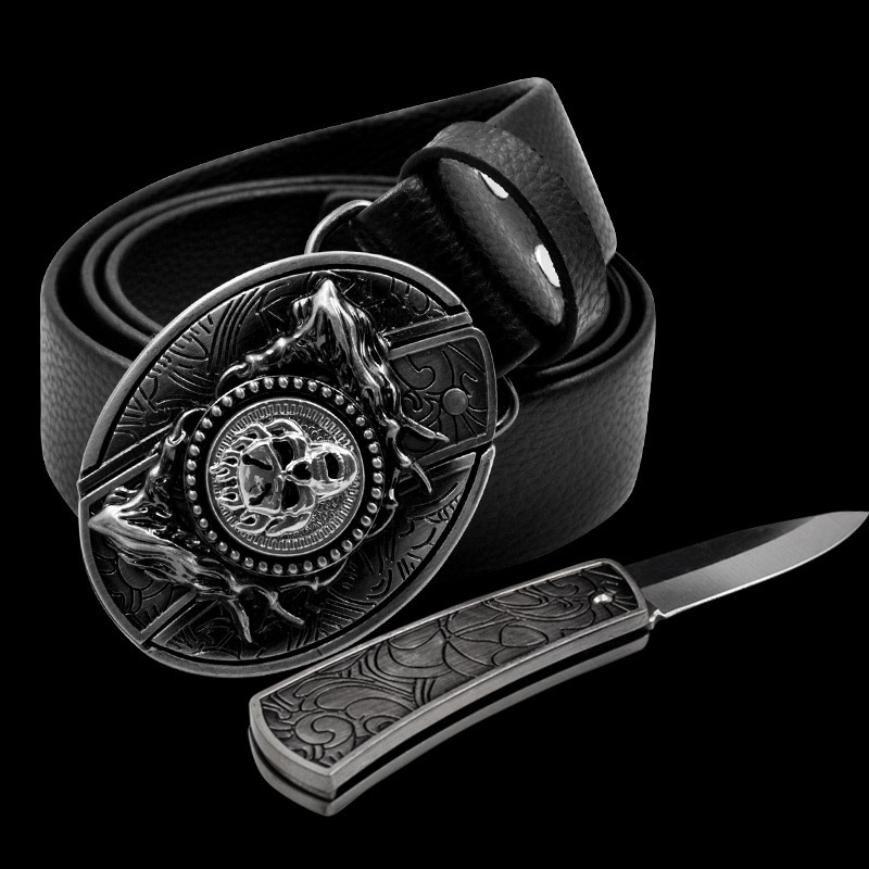 🔥Hot Sale 50% OFF🔥Fashion Punk Men's Genuine Leather Belt With Knife