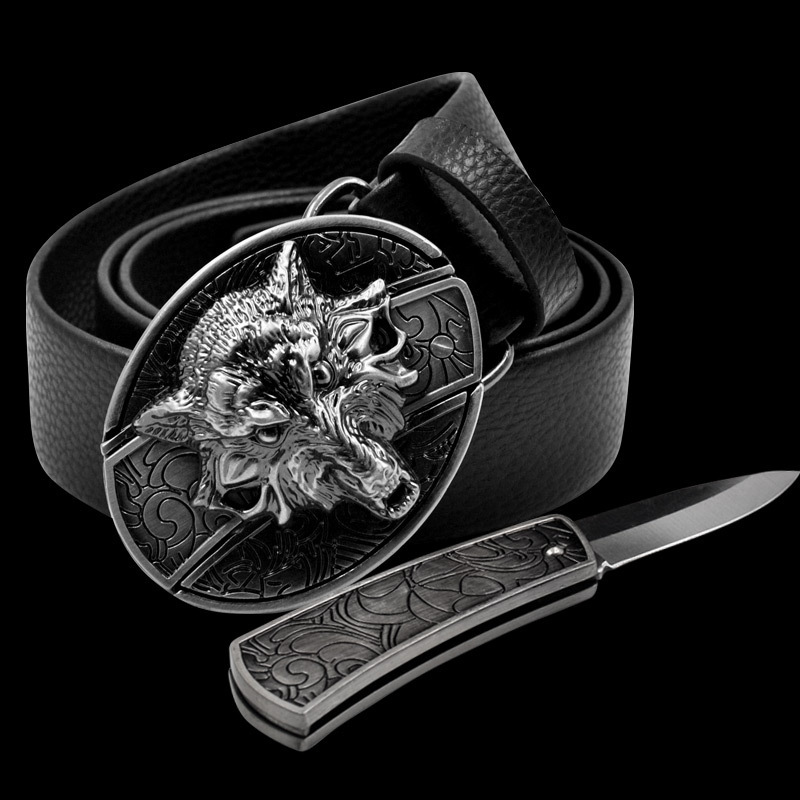 🔥Hot Sale 50% OFF🔥Fashion Punk Men's Genuine Leather Belt With Knife