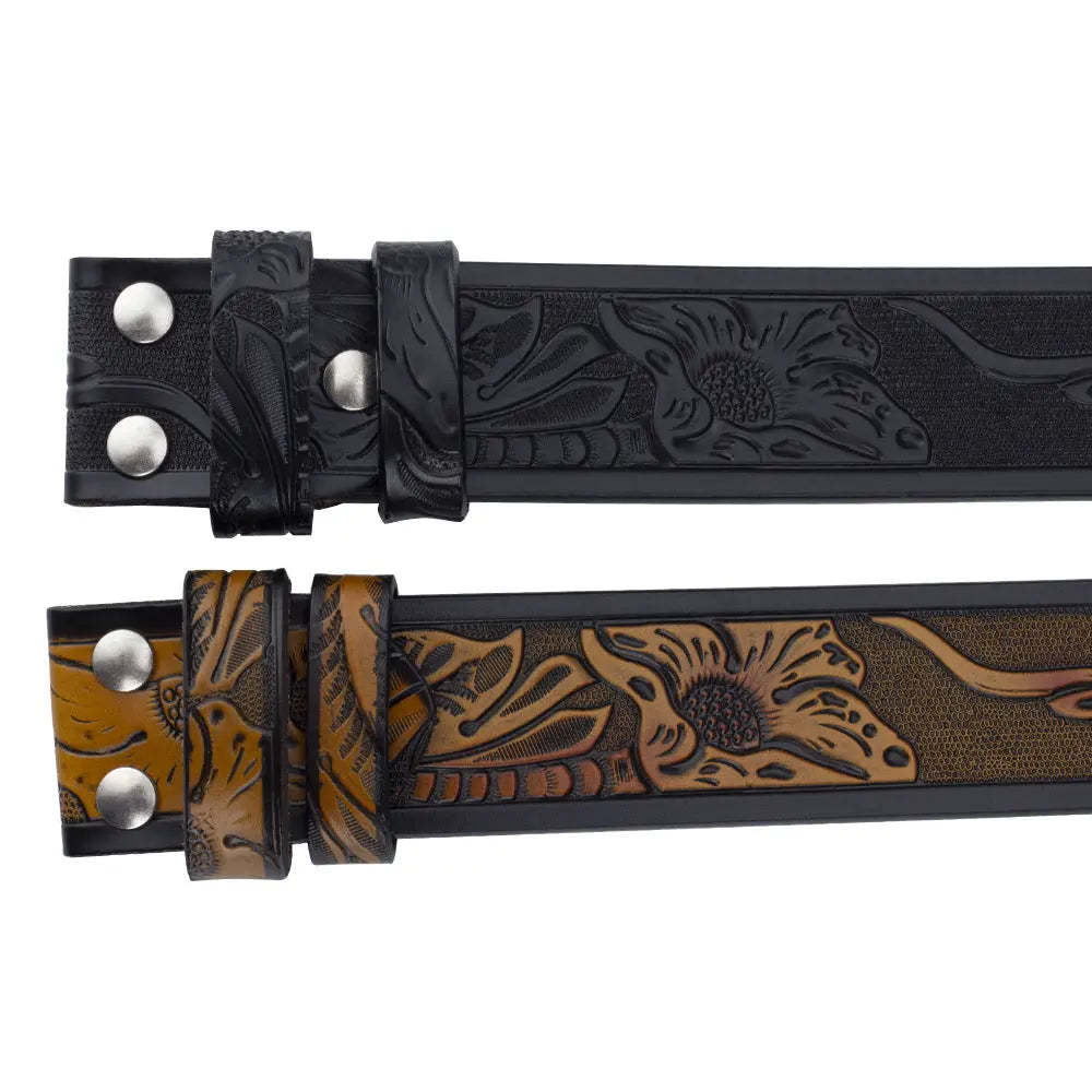 Western Leather Belt Without Buckle for Men 1.5 Wide with Snaps