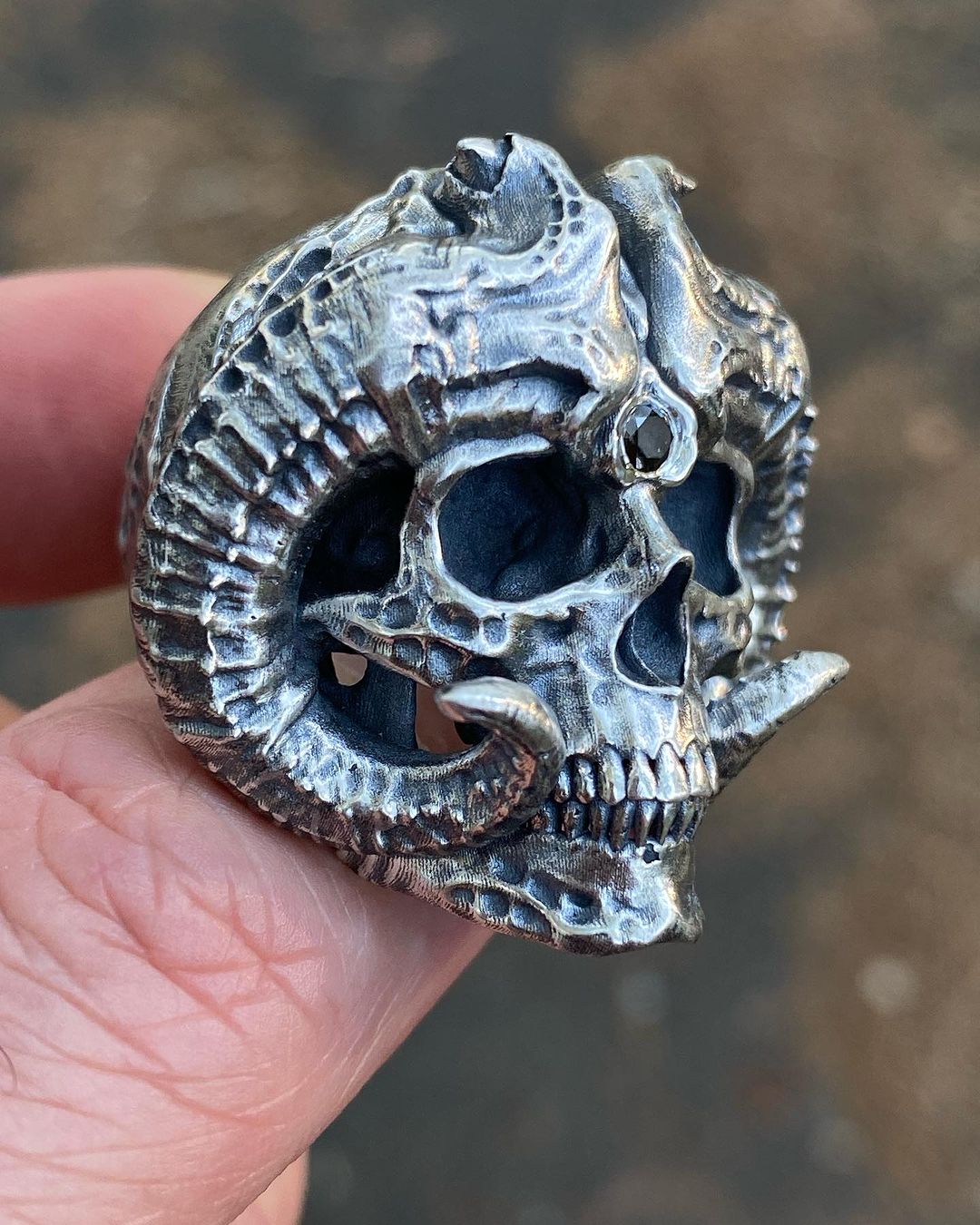 Horned Demon Ring Sterling Silver