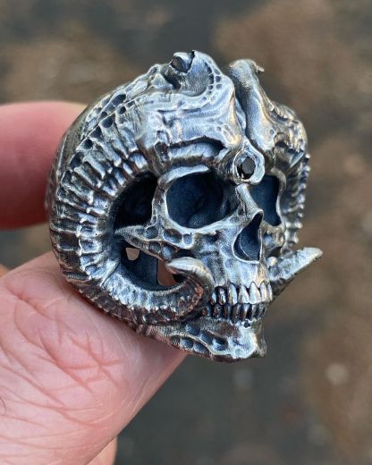 Horned Demon Ring Sterling Silver