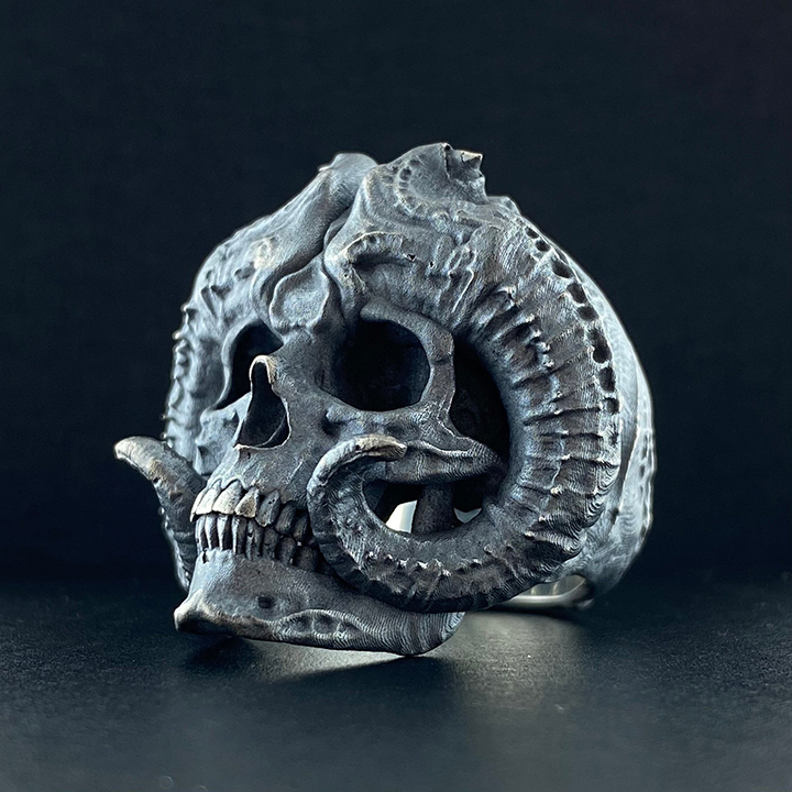 Horned Demon Ring Sterling Silver