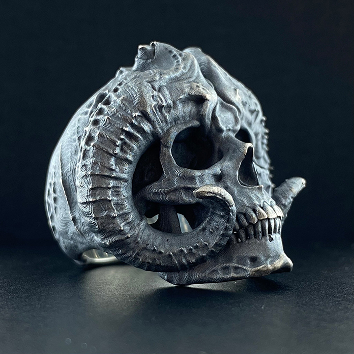 Horned Demon Ring Sterling Silver