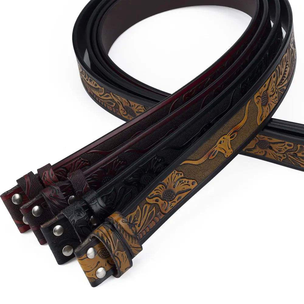 Western Leather Belt Without Buckle for Men 1.5 Wide with Snaps