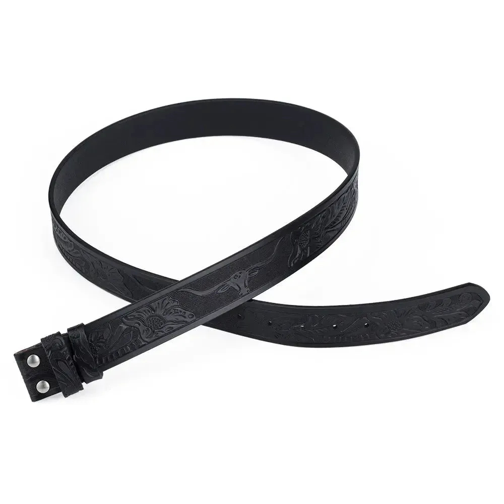 Western Leather Belt Without Buckle for Men 1.5 Wide with Snaps