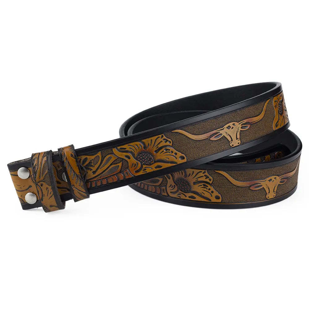 Western Leather Belt Without Buckle for Men 1.5 Wide with Snaps