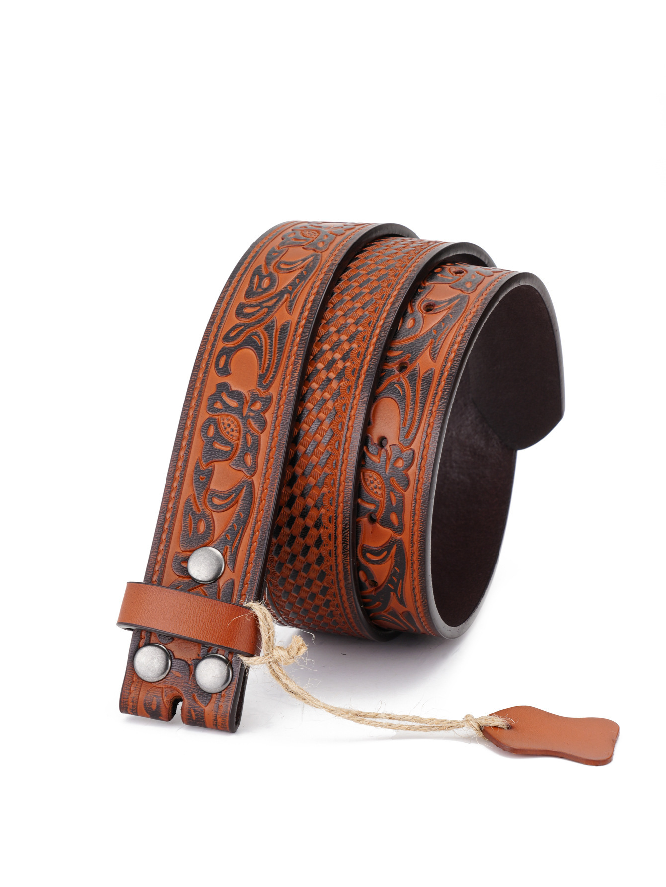 Western Flower Pattern Longhorn Carved Leather Belt Without Buckle 1.5 Wide