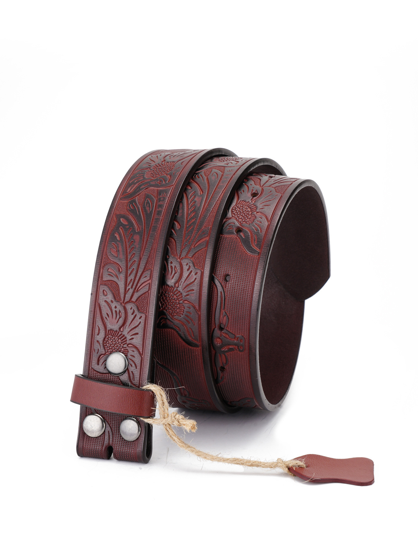 Western Flower Pattern Longhorn Carved Leather Belt Without Buckle 1.5 Wide
