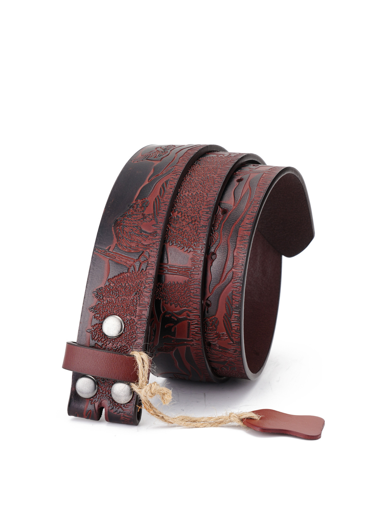 Western Flower Pattern Longhorn Carved Leather Belt Without Buckle 1.5 Wide