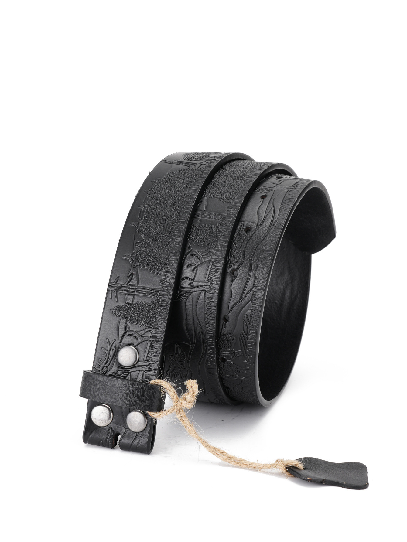 Western Flower Pattern Longhorn Carved Leather Belt Without Buckle 1.5 Wide