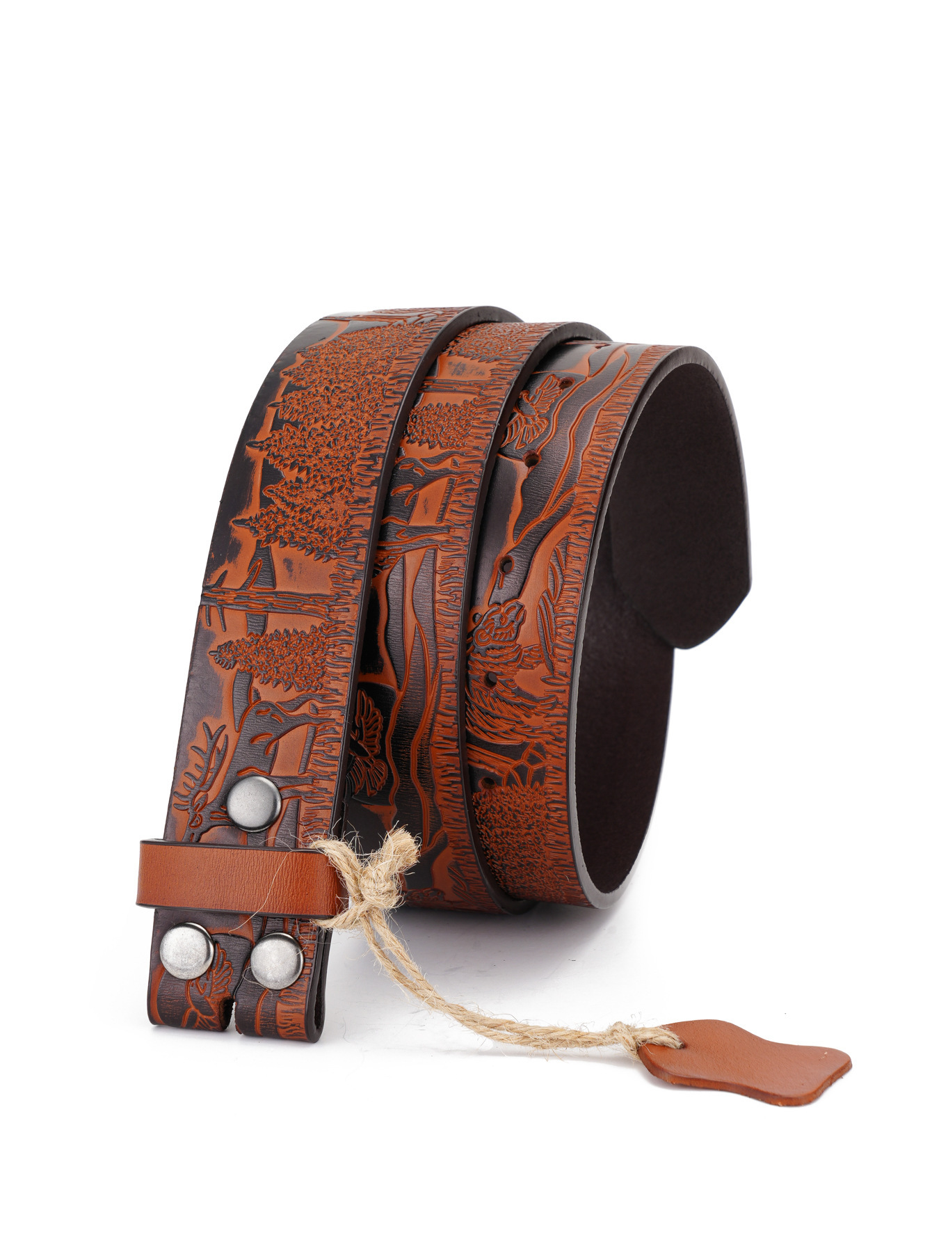 Western Flower Pattern Longhorn Carved Leather Belt Without Buckle 1.5 Wide