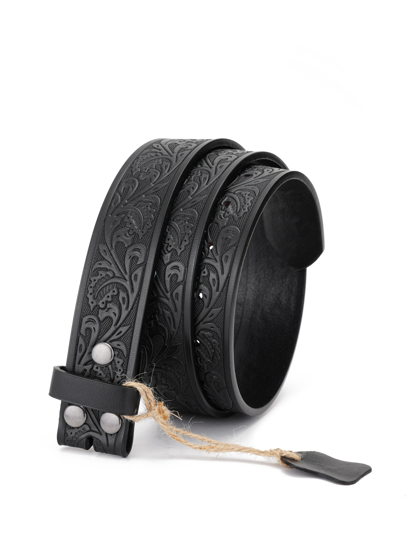 Western Vine Leaf Carved Leather Belt Without Buckle 1.5 Wide