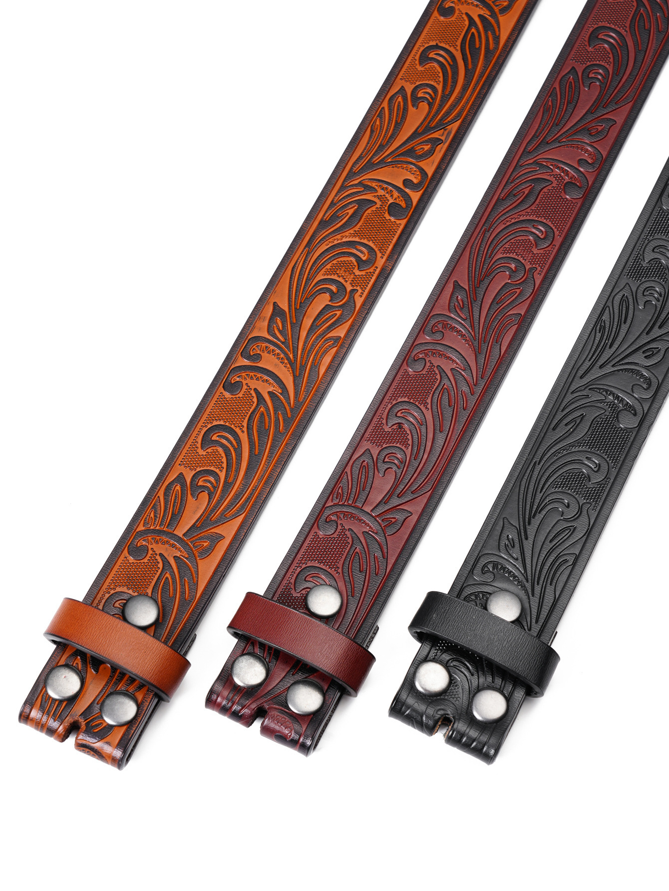 Western Flower Pattern Longhorn Carved Leather Belt Without Buckle 1.5 Wide