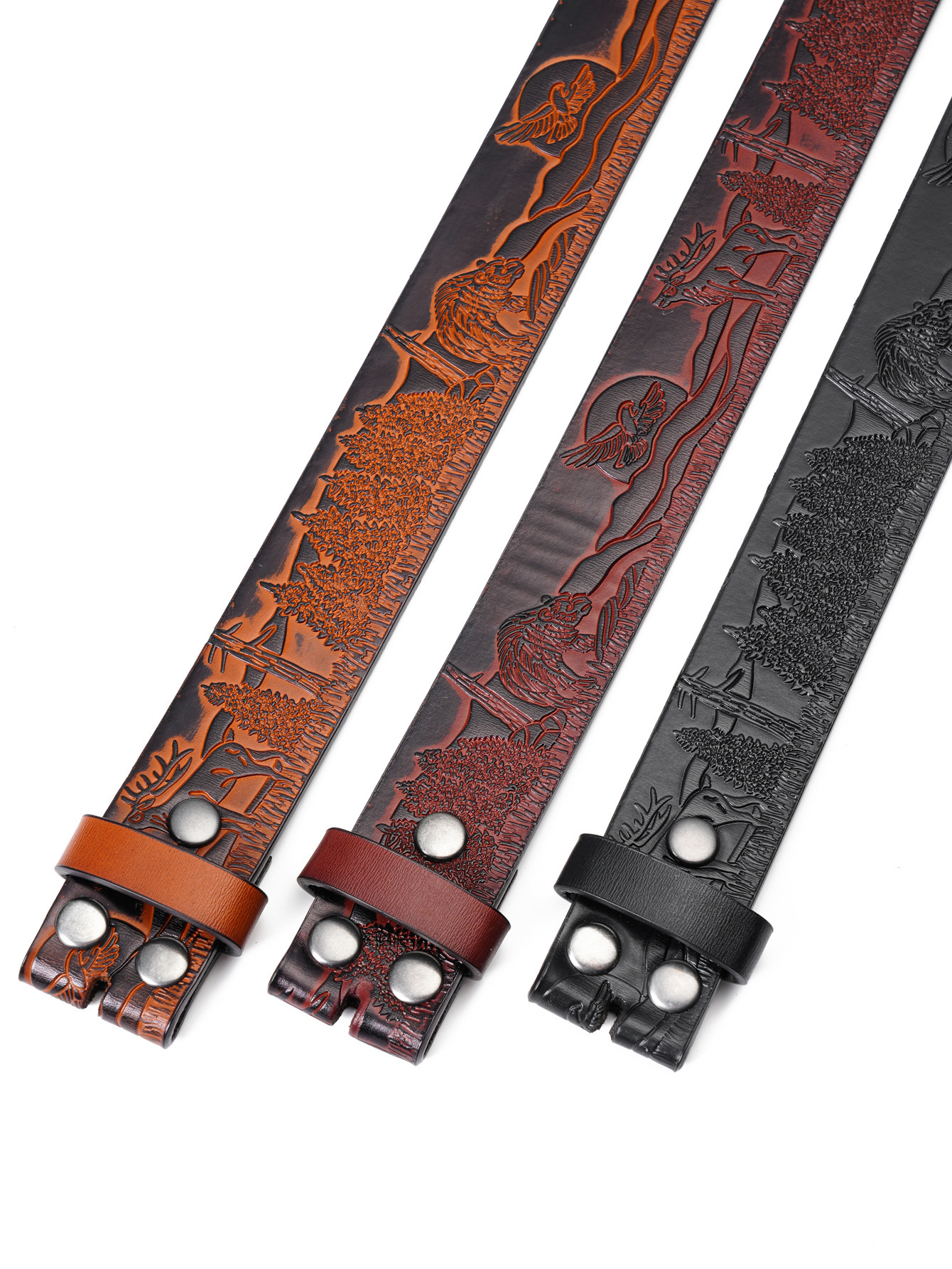 Western Flower Pattern Longhorn Carved Leather Belt Without Buckle 1.5 Wide