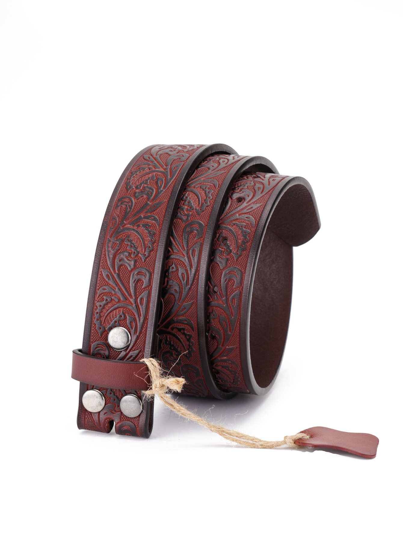 Western Flower Pattern Longhorn Carved Leather Belt Without Buckle 1.5 Wide