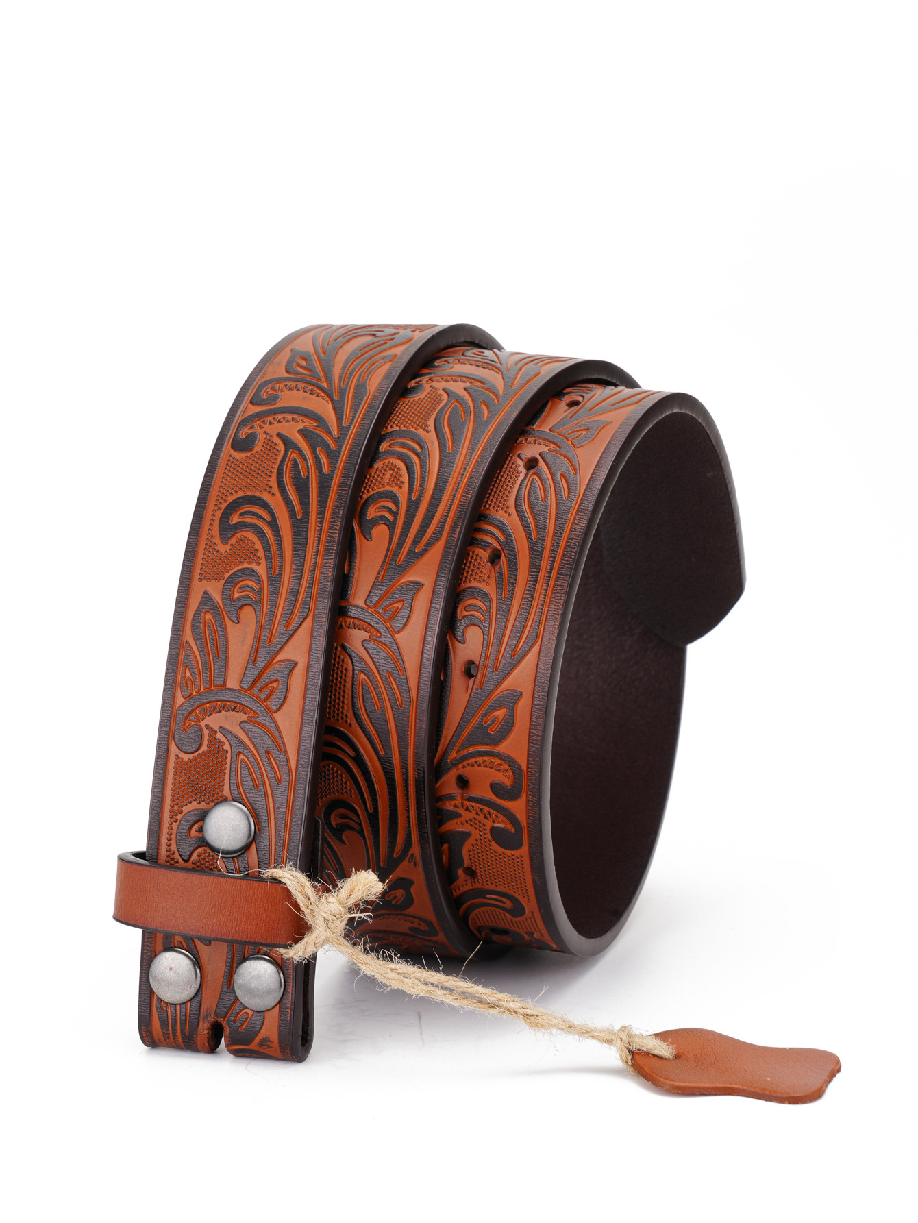 Western Flower Pattern Longhorn Carved Leather Belt Without Buckle 1.5 Wide