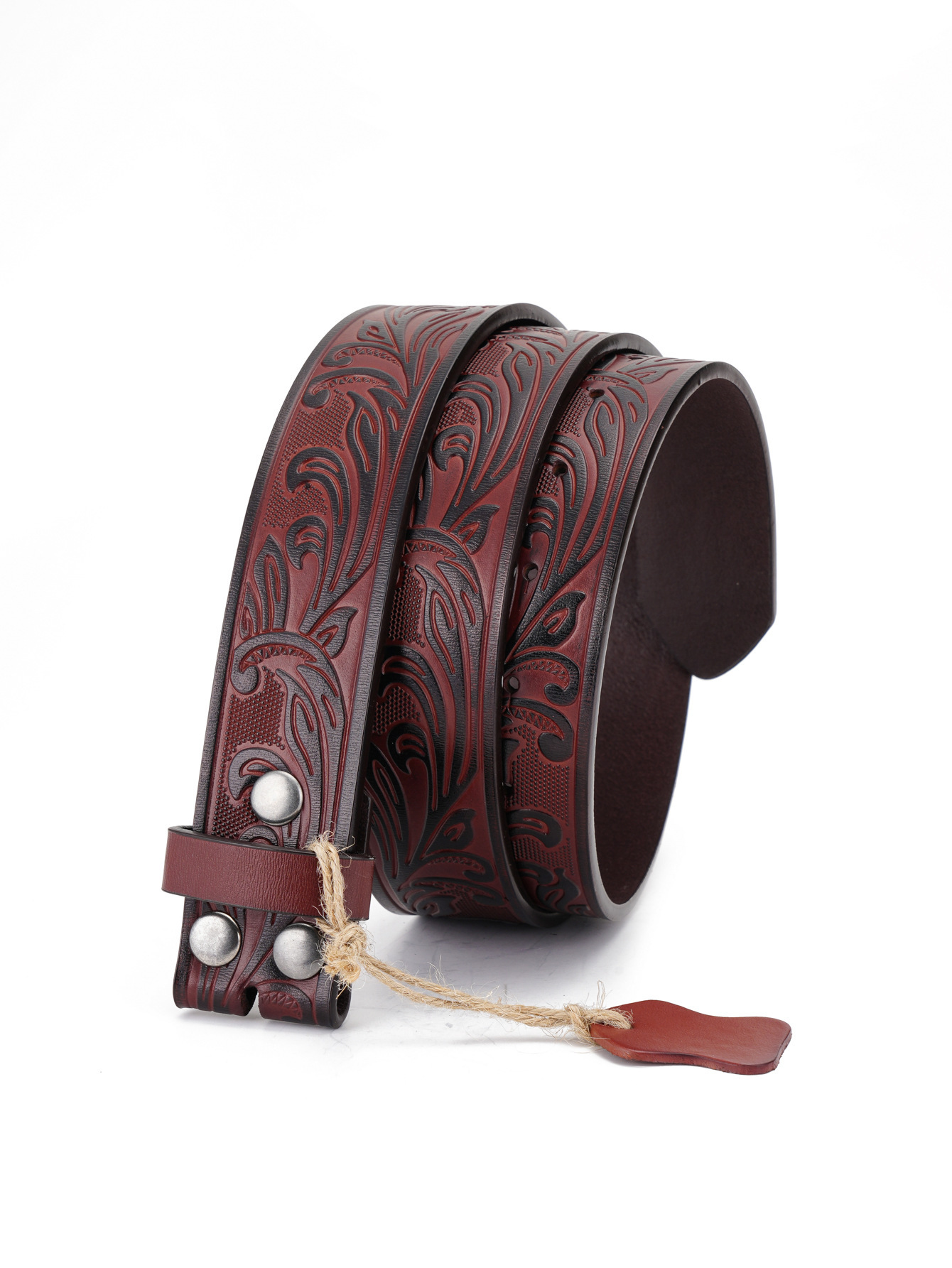 Western Flower Pattern Longhorn Carved Leather Belt Without Buckle 1.5 Wide