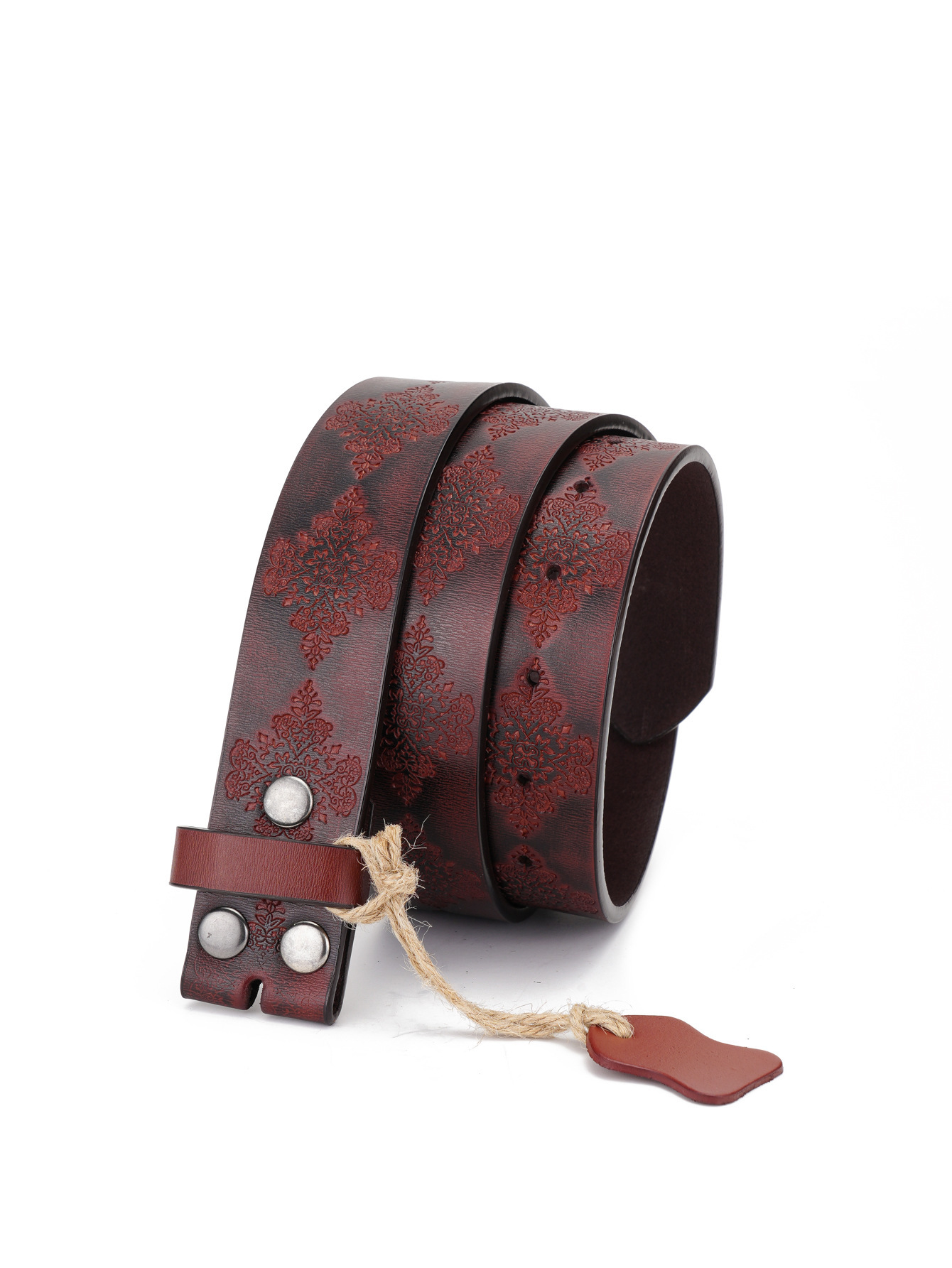 Western Flower Pattern Longhorn Carved Leather Belt Without Buckle 1.5 Wide