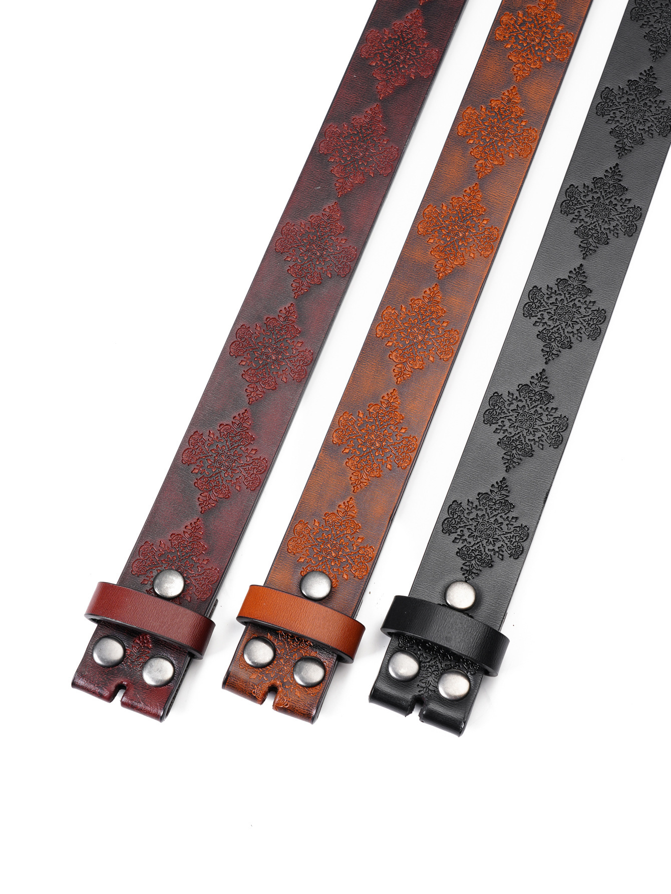 Western Flower Pattern Longhorn Carved Leather Belt Without Buckle 1.5 Wide