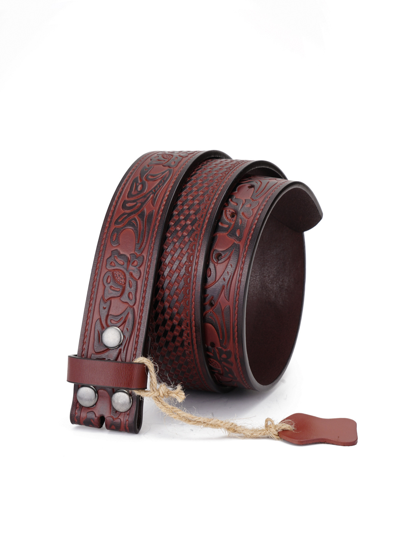 Western Flower Pattern Longhorn Carved Leather Belt Without Buckle 1.5 Wide