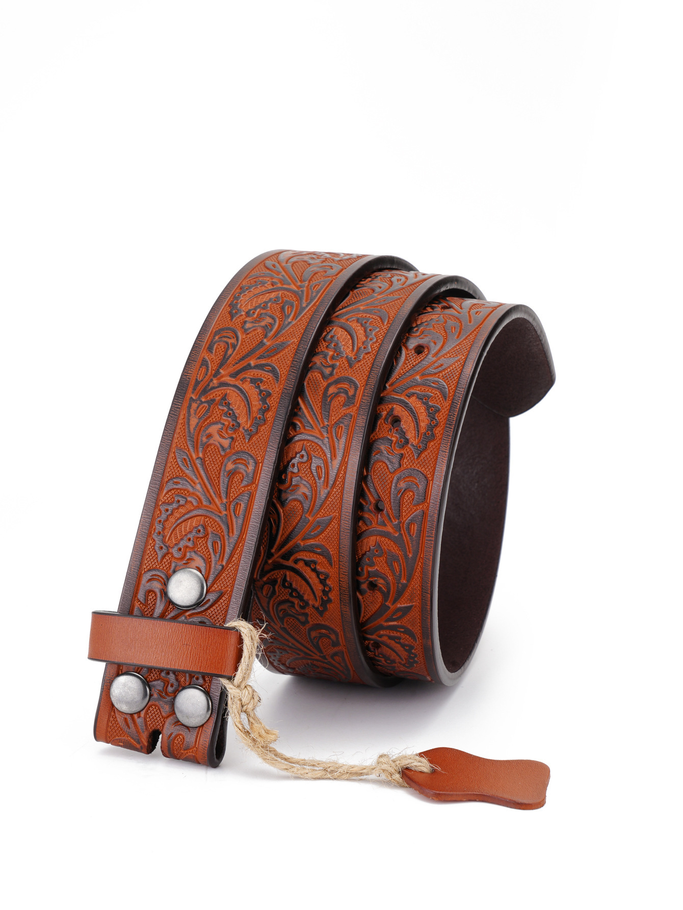 Western Flower Pattern Longhorn Carved Leather Belt Without Buckle 1.5 Wide