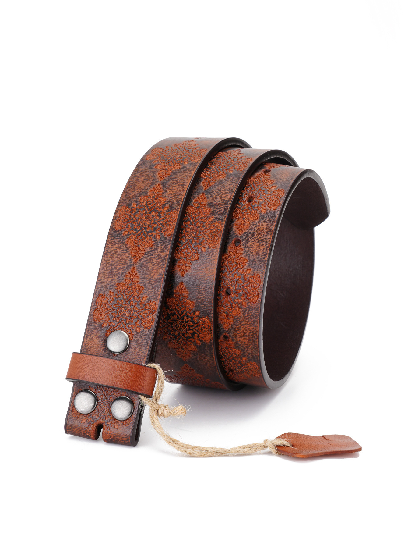 Western Flower Pattern Longhorn Carved Leather Belt Without Buckle 1.5 Wide